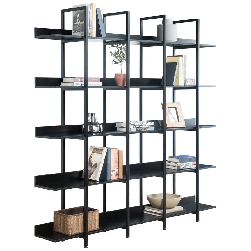 5 Tier Bookcase Home Office Open Bookshelf, Vintage Industrial Style Shelf, MDF Board, White Metal Frame