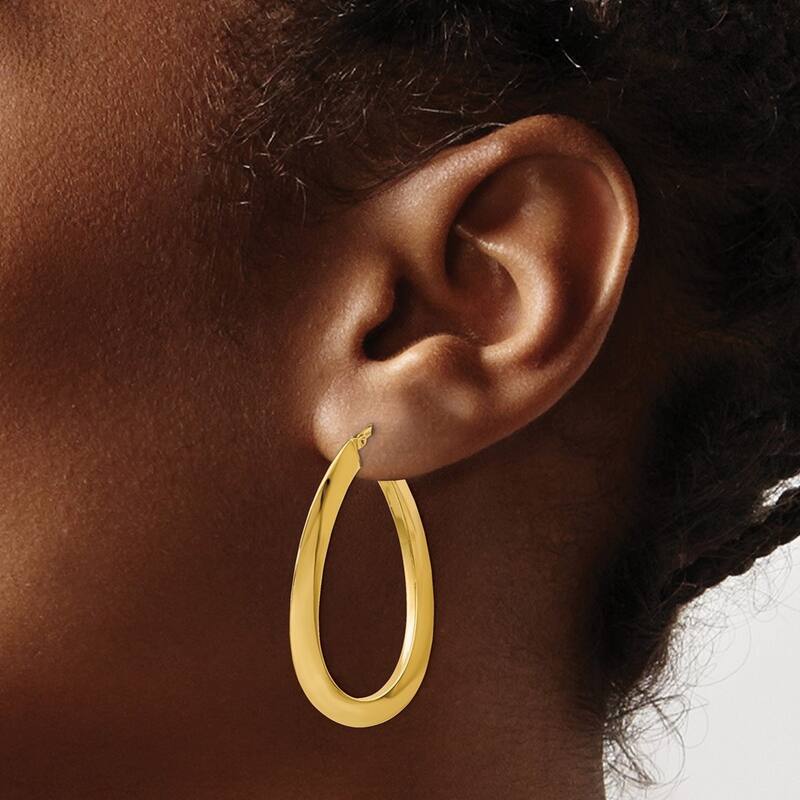 Curata 14k Yellow Gold Polished Twisted Oval 38x2mm Hinged Hoop Earrings