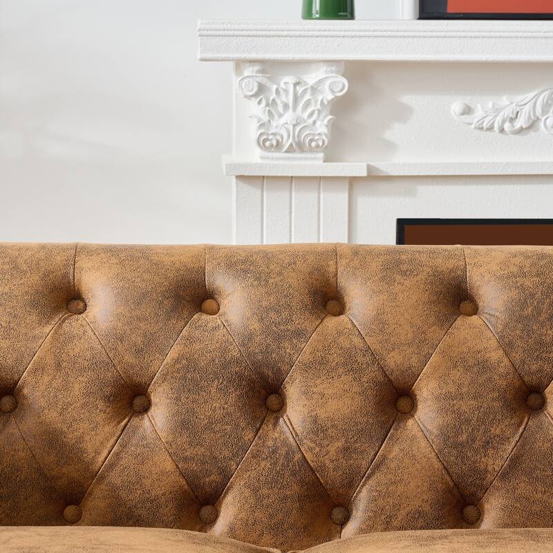 Faux Leather Tech Fabric Chesterfield Sofa Set of 2, 3+3 Seater