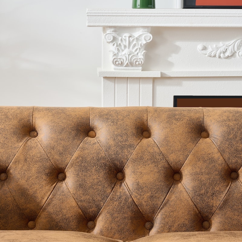 Loveseat Sofa & 3 Seater Couch Set, Faux Leather Tech Fabric Upholstered Chesterfield ‌Sofa with Nailhead Trim and Rolled Arms