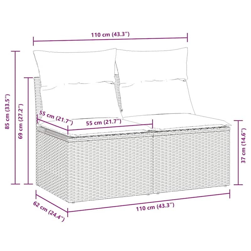 vidaXL Patio Sofa Set with Cushions Sectional Sofas 2 Piece Poly Rattan Acacia - 24.4 x 21.7 x 27.2