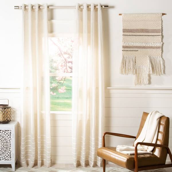 slide 1 of 1, SAFAVIEH Delancey Semi-Sheer Window Curtain Panel 84" x 52" - Beige/White