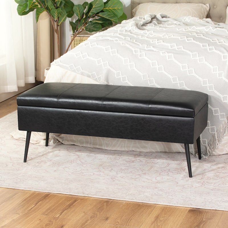 Adeco 42" Faux Leather Storage Bench with Lift-Top Lid