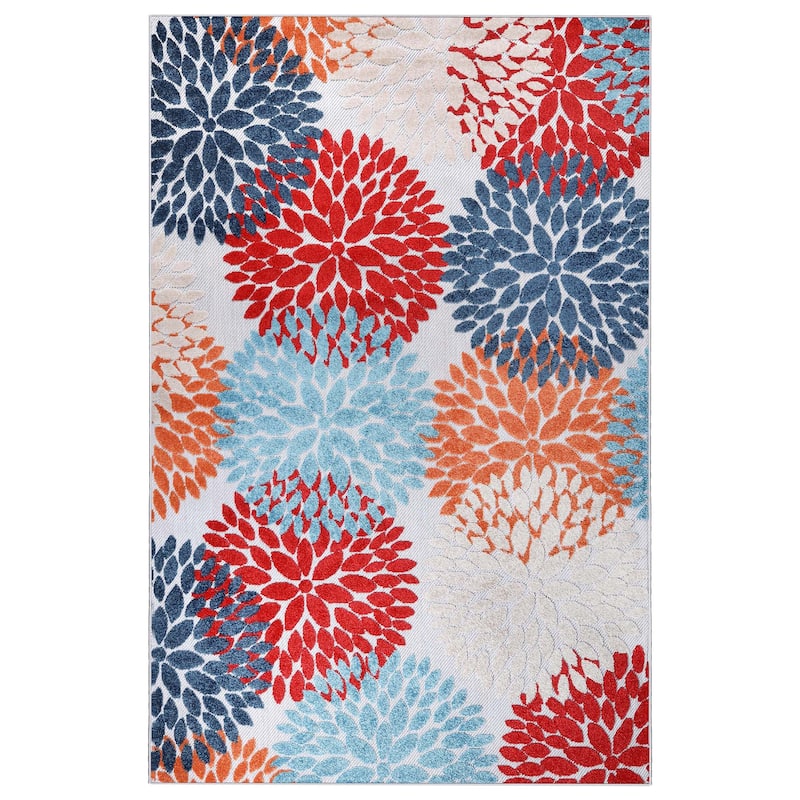 Superior Hydrangea Floral Medallion Indoor Outdoor Area Rug