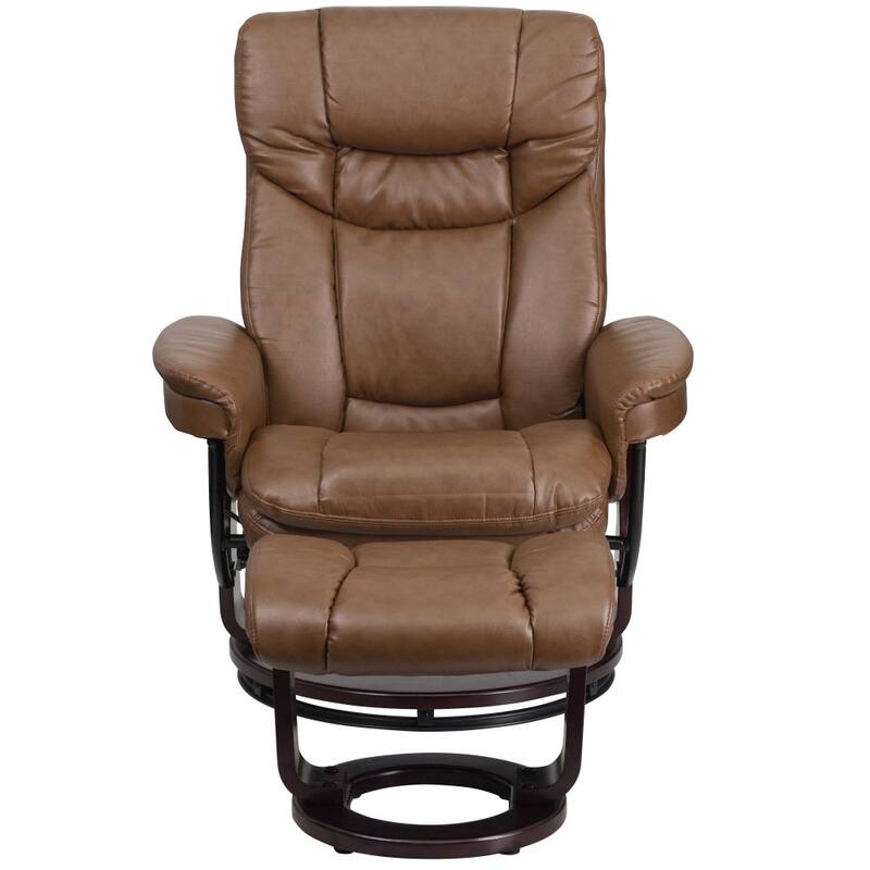 Contemporary Multi-Position Recliner and Curved Ottoman with Swivel Base