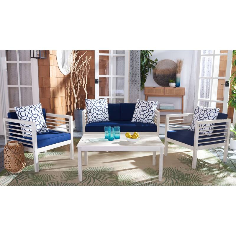 SAFAVIEH Outdoor Yoselin 4-Piece Set with Accent Pillow - 51W x 26D x 26H