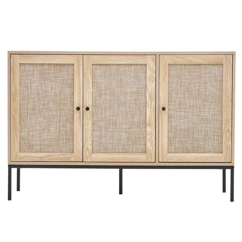 47i Ich Natural Rattan Storage Cabinet with 3 Magnetic Doors and Adjustable Shelves - 47.2 x 14.1 x 31.5 in