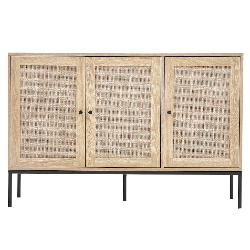 47i Ich Natural Rattan Storage Cabinet with 3 Magnetic Doors and Adjustable Shelves - 47.2 x 14.1 x 31.5 in