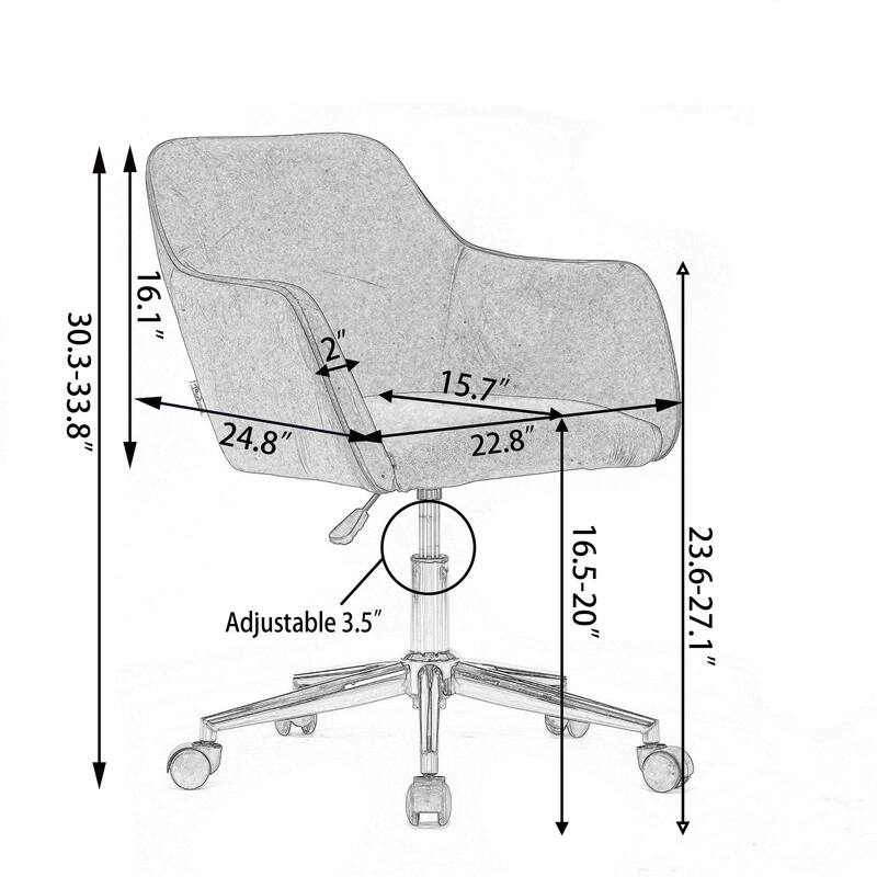 Teddy Fabric Home Office Chair, Adjustable Swivel Desk Chair with Wheels, Upholstered Vanity Chair with Metal Legs