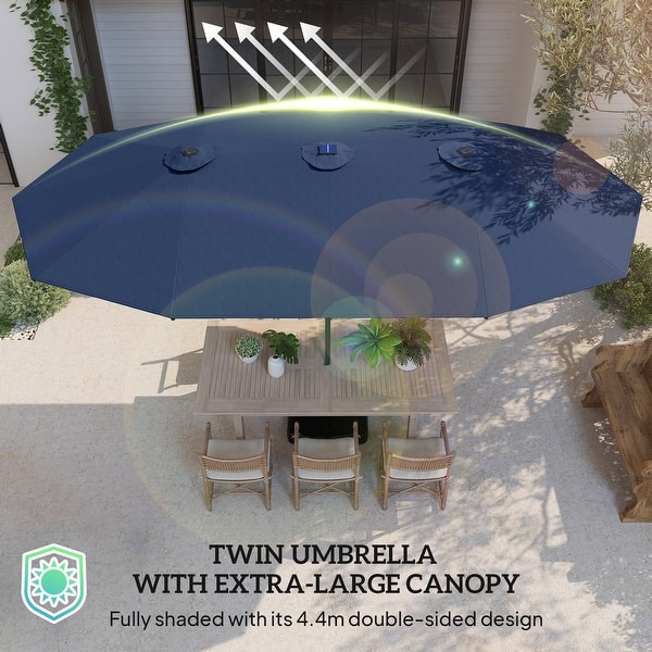 14 double sided twin patio umbrella Kingdom Double-sided Patio with Base Navy Blue dyed fabric 15x9ft Large Double-Sided Rectangular Outdoor