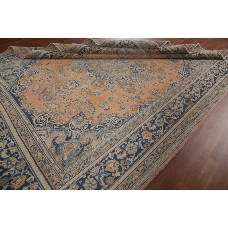 Vegetable Dye Mashad Persian Vintage Area Rug Hand-knotted Wool Carpet - 9'7" x 12'6"
