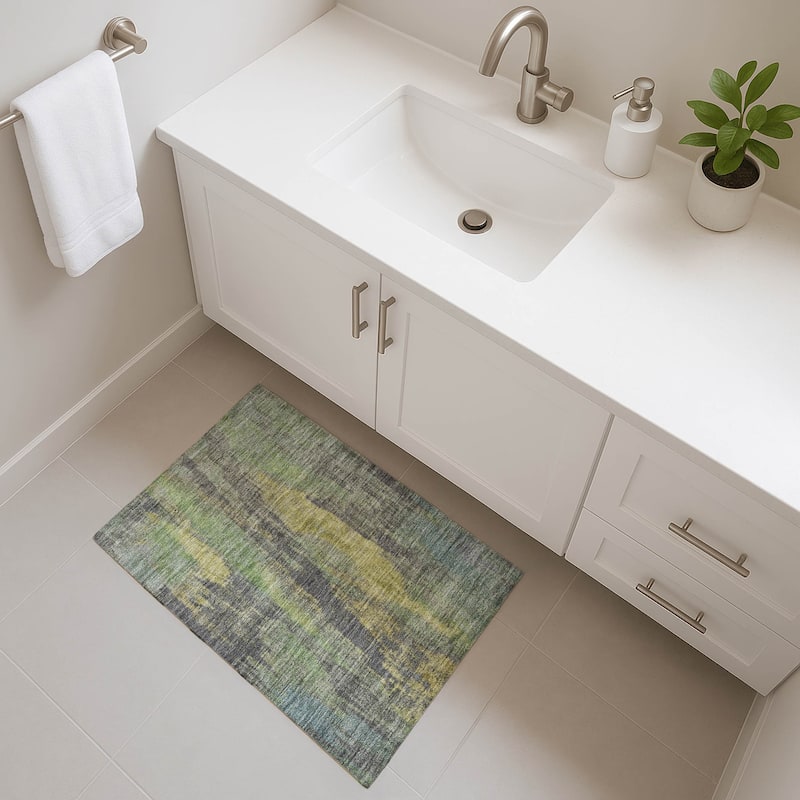 Premium Washable Super Soft Abstract Modern Mayfield Rug - Green - 1'8" x 2'6"