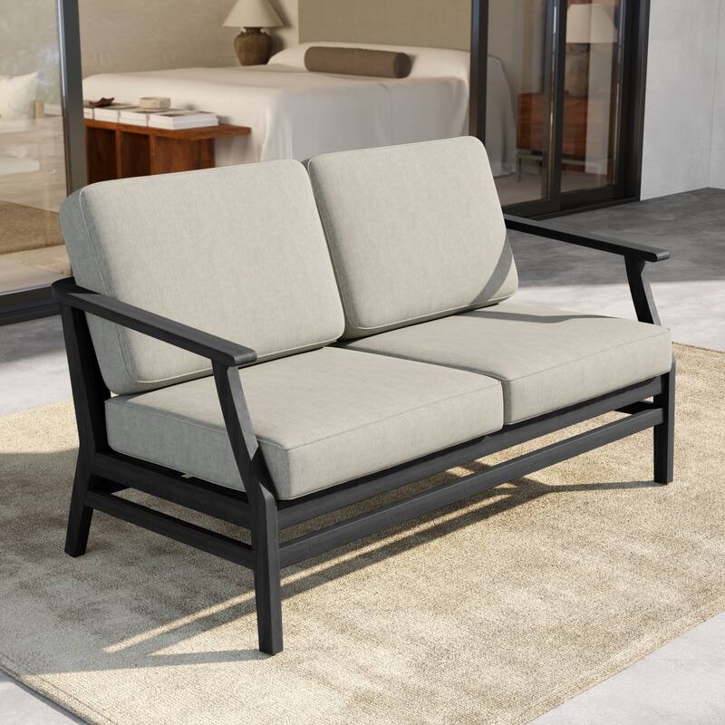 Outdoor Teak Wood Loveseat Sofa with Water-Resistant Cushions