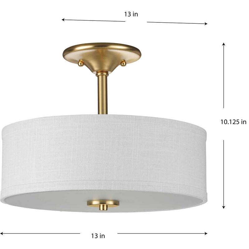Inspire Collection Two-Light Satin Brass Summer Linen Shade New Traditional Semi-Flush Light - 13 in x 13 in x 10.125 in