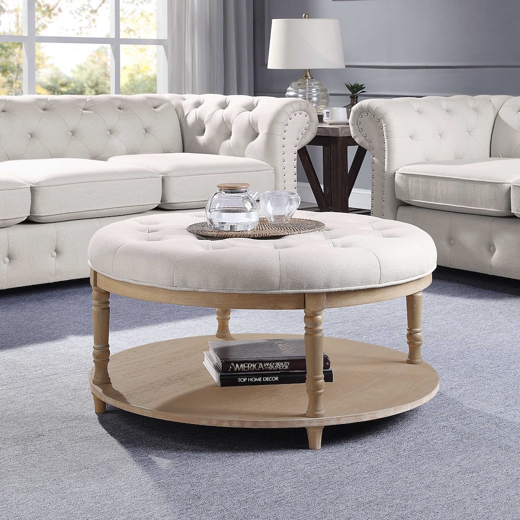 Corvus Savannah 36-inch Round Storage Tufted Chesterfield Cocktail Ottoman