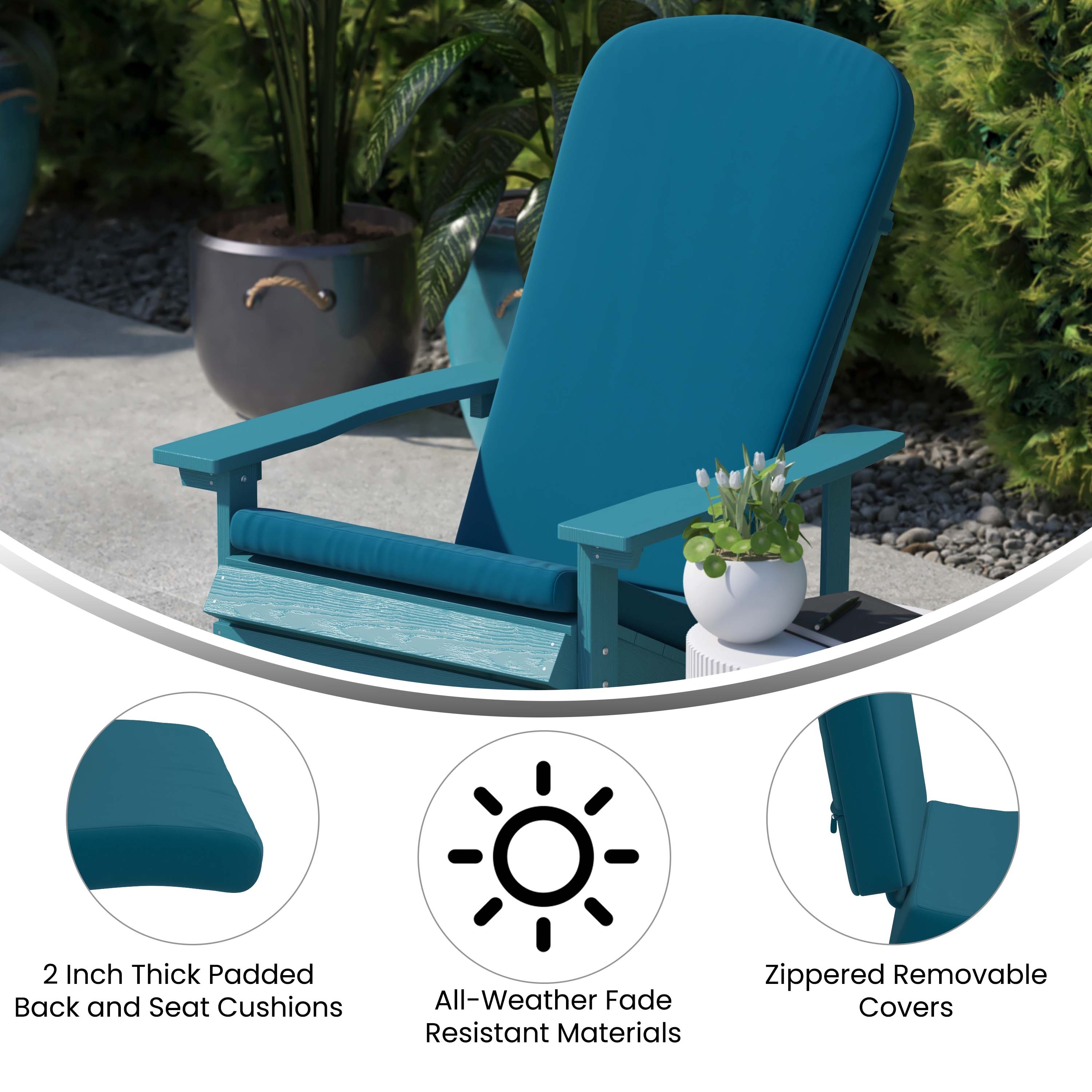 Indoor Outdoor Folding Adirondack Chairs with Cushions Set of 2 30.25