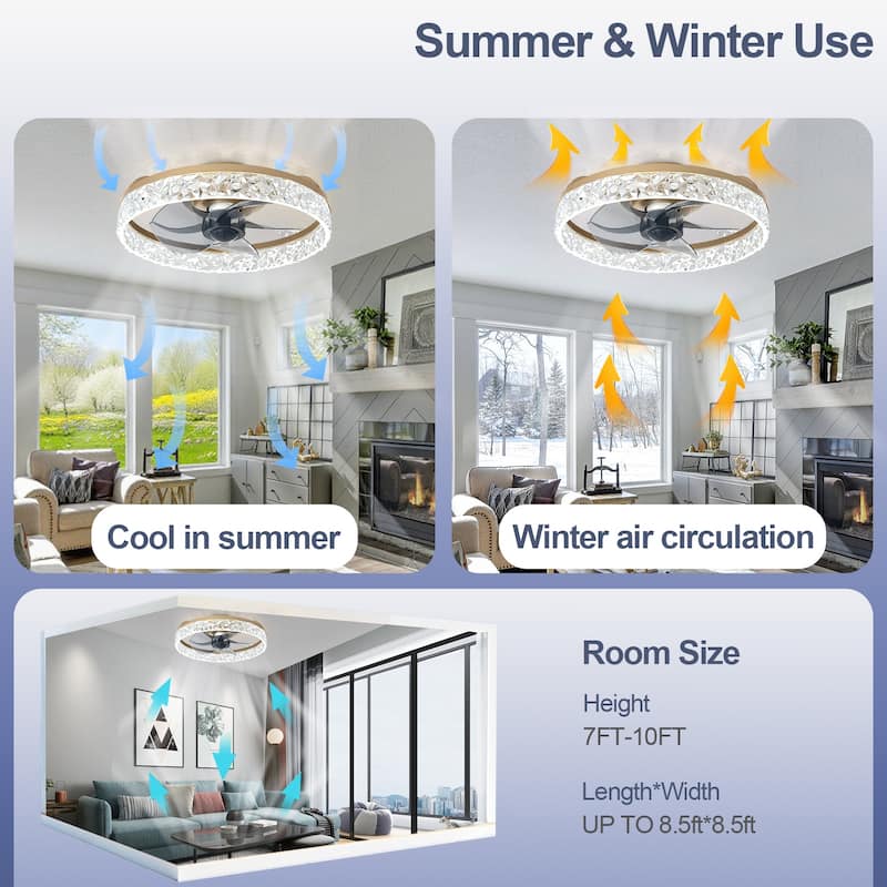 Low Profile Ceiling Fan with Light: 20-16 Inch, App Remote Control, Dimmable 3 CCT LED, 6 Wind Speeds, Ultra Quiet