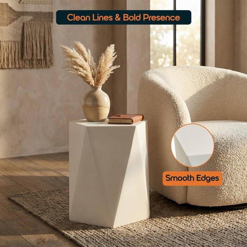 Nexovo Modern Geometric Side Table with Accent Painted Finish for Living Rooms, Bedroom, and Patios