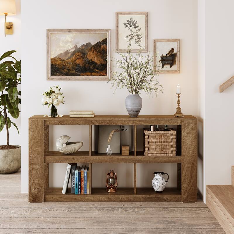 Farmhouse 63-Inch Console Table with Storage, 3-Tier Narrow Sofa Table for Entryway & Living Room