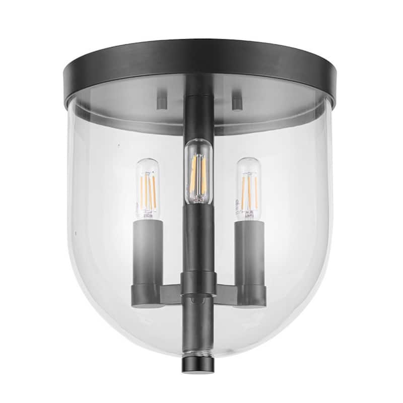 Prominence Home Hansley Matte Black 3-Light Flush Mount with Clear Glass