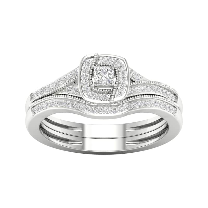 De Couer 10k Gold 1/3ct TDW Diamond Halo Bridal Set - 7 - White