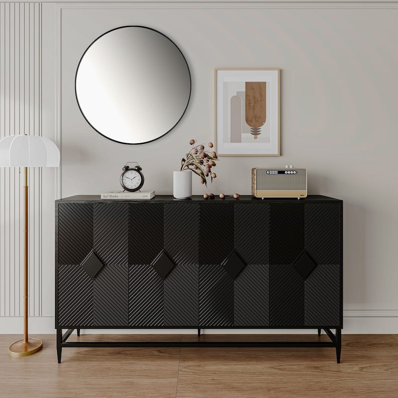 Wooden Cabinet With Glass Doors and Shelves Display Storage Cabinet - Matte black
