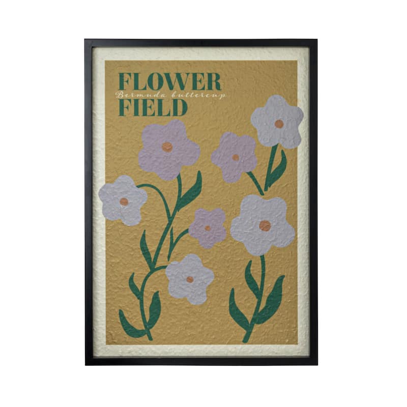 Wood Framed Textured Paper Wall Decor with "Flower Field" Text