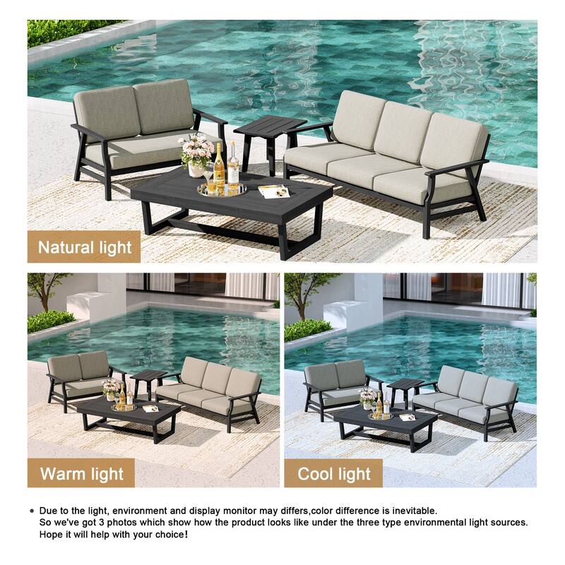 Teak Outdoor Seating Set with Daybed & Tables.