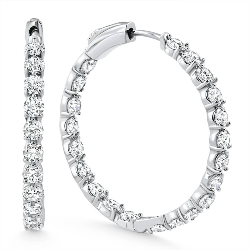 Bliss Diamond 4 1/2Ct Diamond Inside Outside Hoops Gold Women's Earrings Lab Grown 1.25" Tall - White
