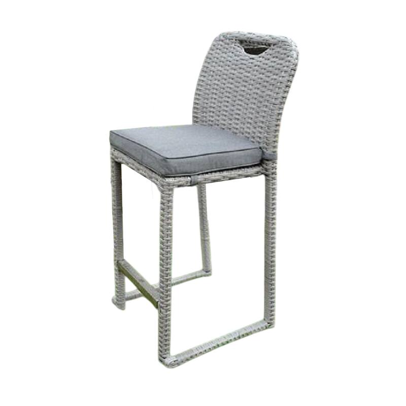 Mio Barstool Chair Set of 6, Thick Seat Cushion, Gray Wicker Frame