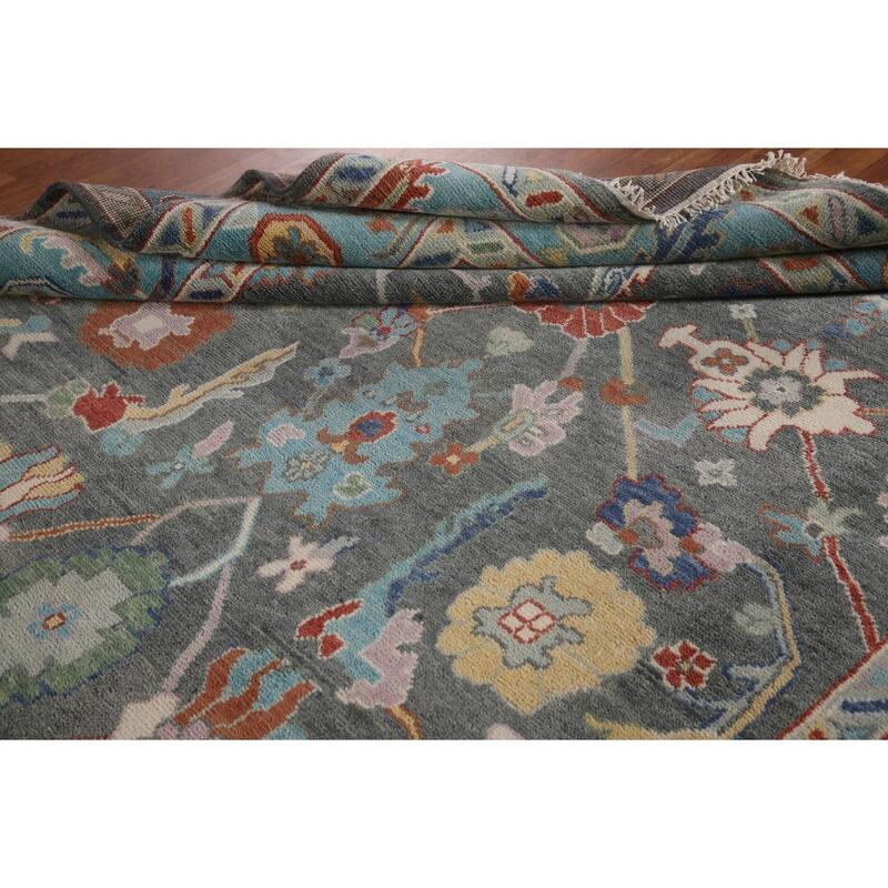 Gray Floral Oushak Oriental Area Rug Wool Carpet - 7'9"x 9'11"