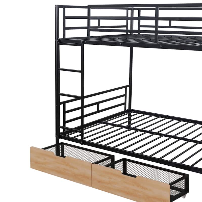 Roomfitters Full Metal Bunk Bed with Built-in Desk, Upper Guardrail and Compact Storage Unit, Black