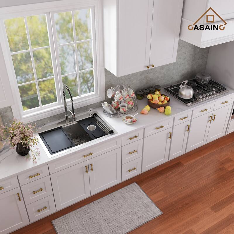 Handmade All-in-One Drop-In 2-hole 33 in. Single Bowl 18 Gauge Stainless Steel Workstation Kitchen Sink with Spring Neck Faucet