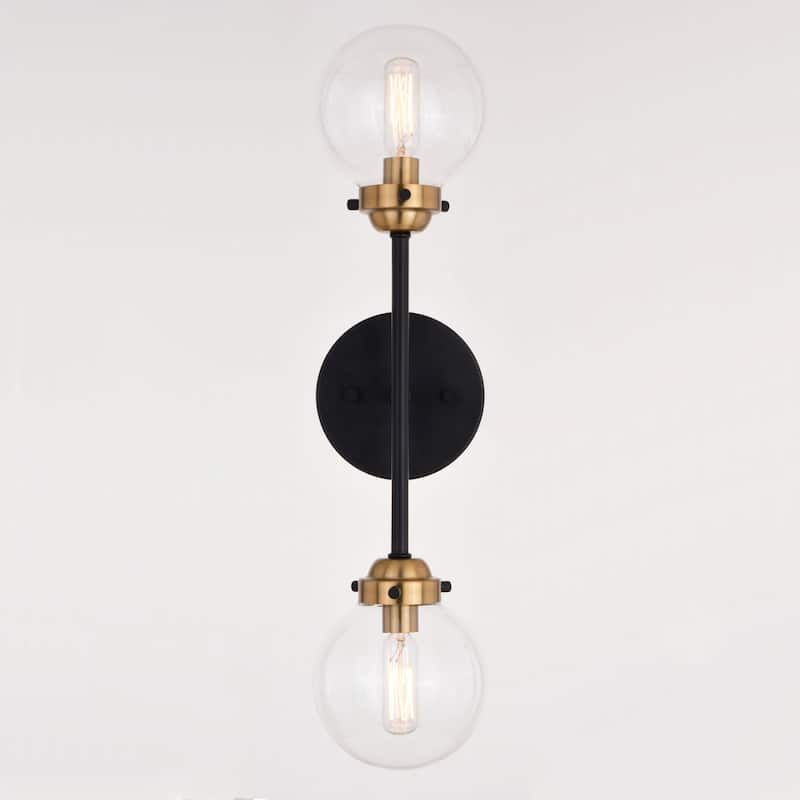 Industrial Wall Sconce - 2 Light Brass Bronze Globe - MCM Style Lighting - 20