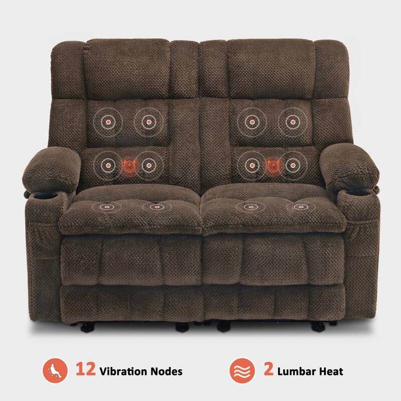 MCombo Power Loveseat Recliner, Electric Reclining Loveseat Sofa with Heat and Vibration, Cupholders, USB Charge Ports RS6314