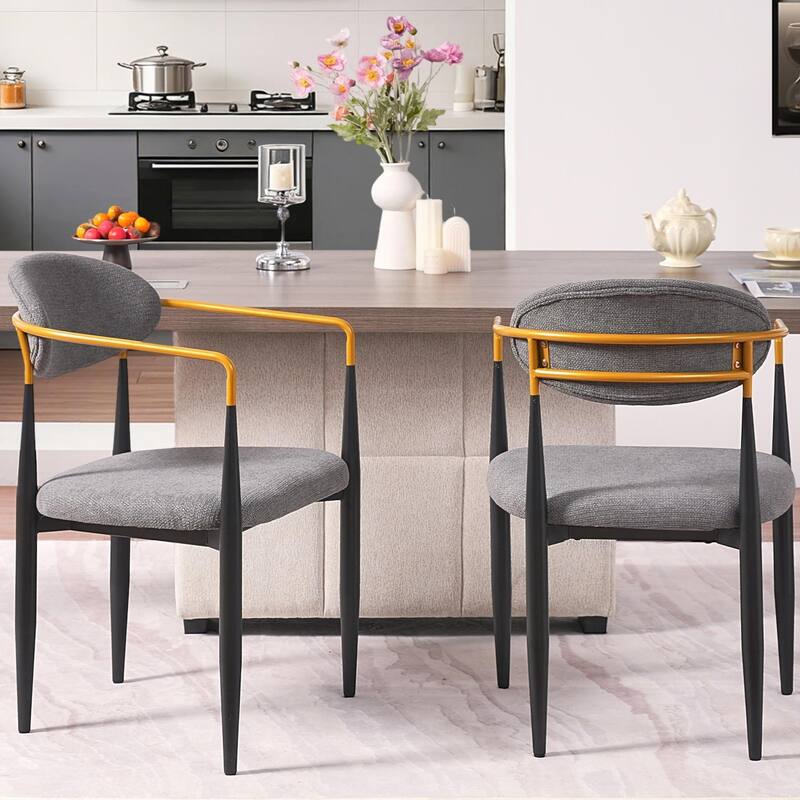 Modern Upholstered Dining Chair with Gold-Accented Armrests - 22"W x 21"D x 30"H, Ergonomic Design for Dining Room,2PCS/CTN