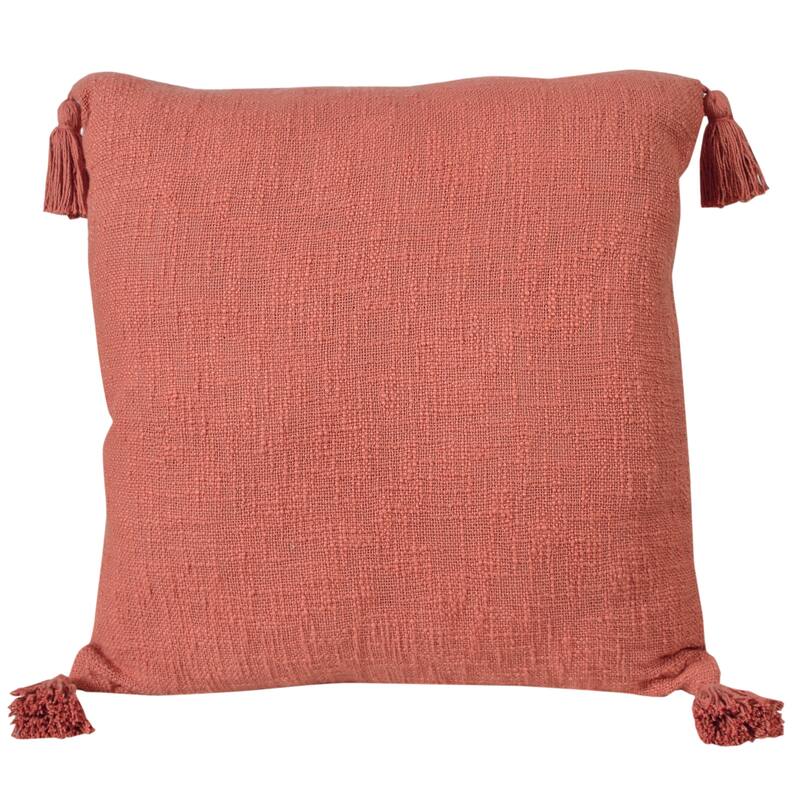 Sevita Solid Cotton Throw Pillow with Tassels - 20" x 20" - Polyester - Deep Coral