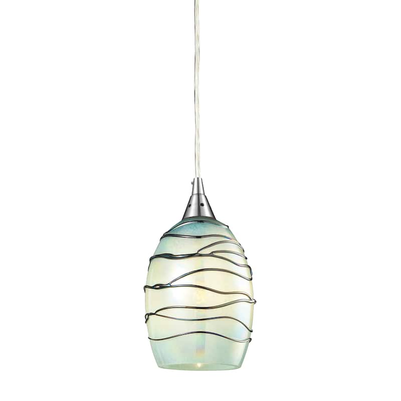 Vines 5-inch Wide 1-Light Pendant in Satin Nickel and Colored Glass - 5 in. Wide - Mint Glass with Glass Wrap