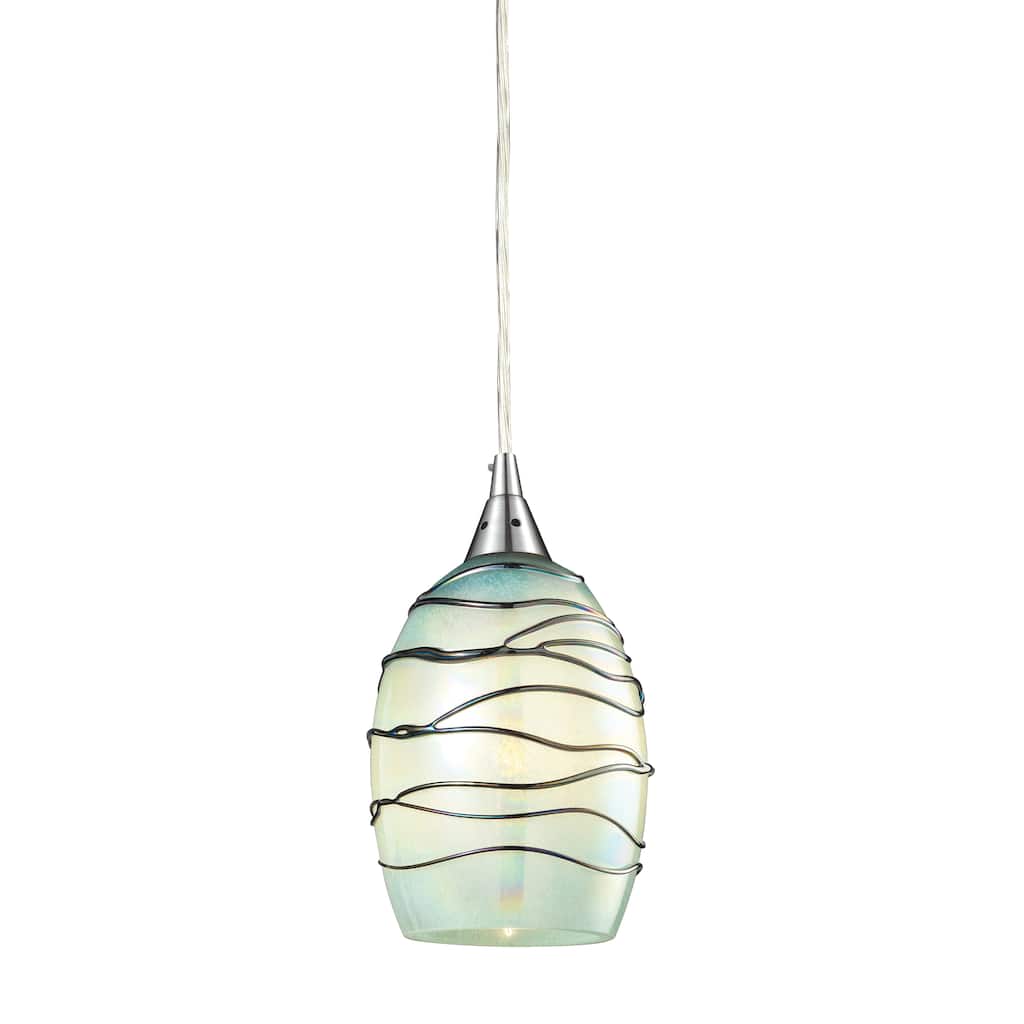 Vines 5-inch Wide 1-Light Pendant in Satin Nickel with Mint Glass - 5in W x 5in D x 8in H