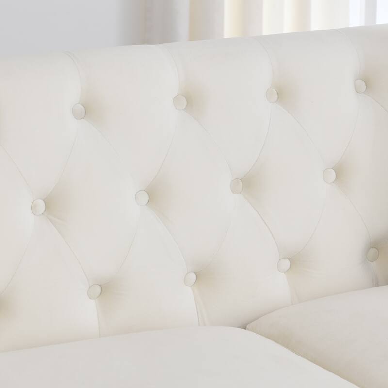 77'' Modern Velvet 3-Seater Sofa with Tufted Backrests, Nailhead Trim, and 2 Pillows