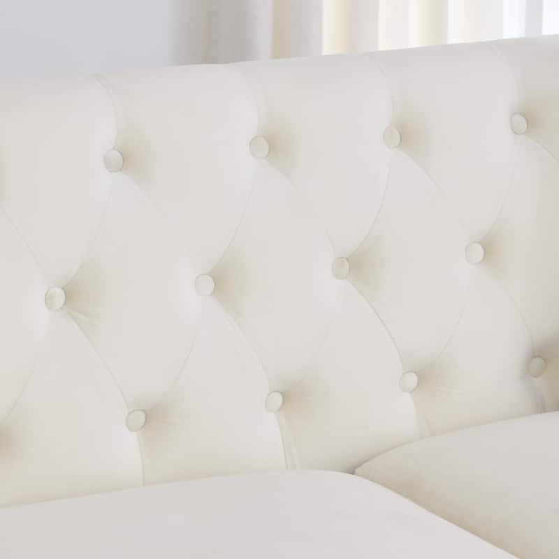 Classic 3-Seater Chesterfield Sofa - Velvet Upholstered Tufted Backrest & Cushions