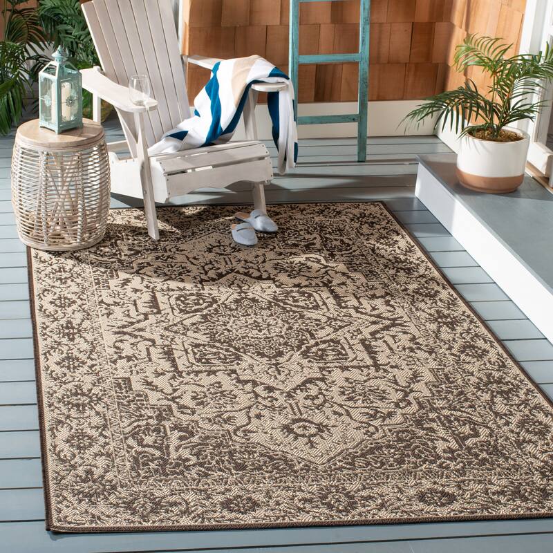 SAFAVIEH Beach House Pouline Indoor/ Outdoor Waterproof Patio Backyard Rug - 5'3" x 7'6" - Creme/Brown
