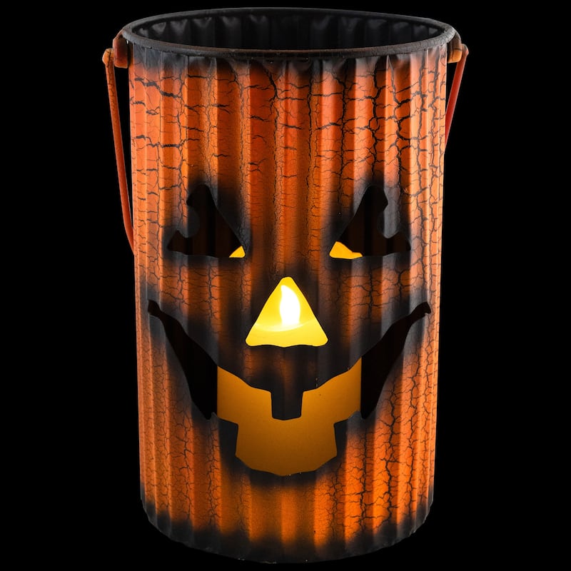 3 Piece Black Orange Metal Pumpkin Lantern Set Halloween Decoration
