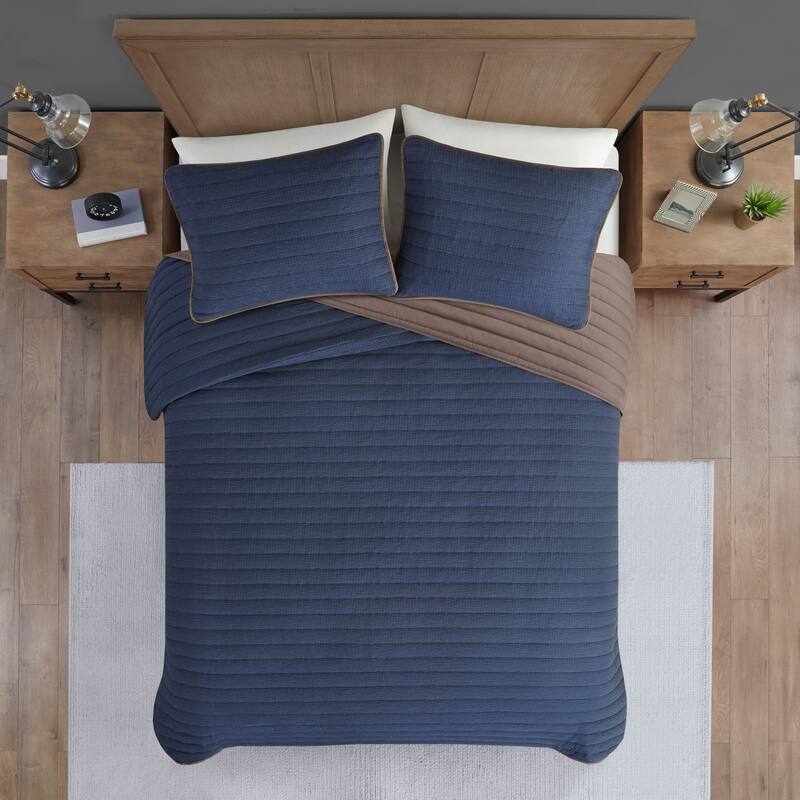 Madison Park Cameron 3 Piece Crinkled Microfiber Quilt Set