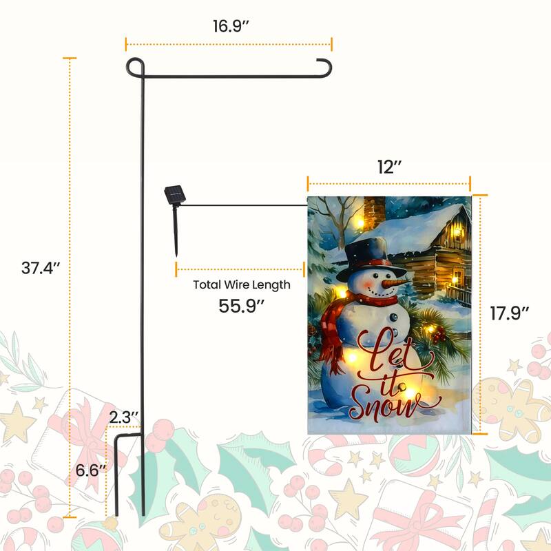 Solar Christmas Garden Flag with Lights, 12x18