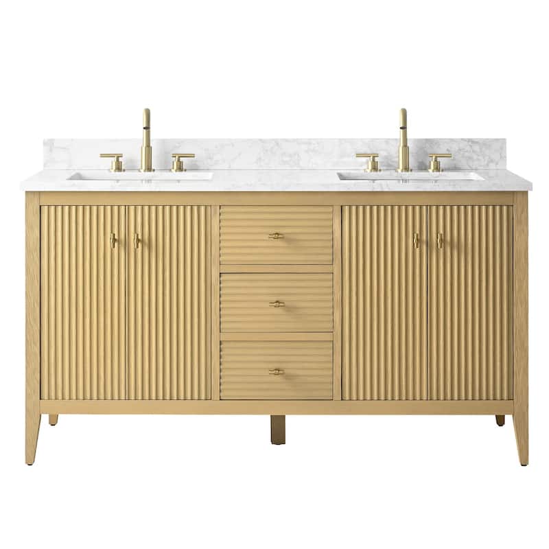 Vanity Art 60" Double Sink Bathroom Vanity Cabinet with Engineered Marble Top