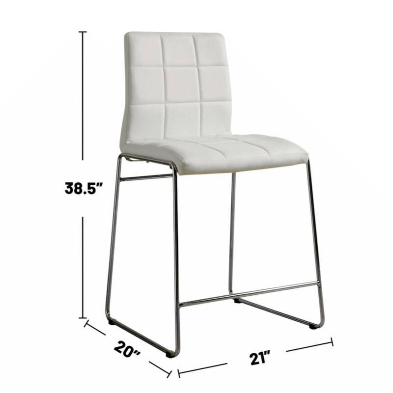 Set of 2 Leatherette Upholstered Counter Hight Chairs in White and Chrome