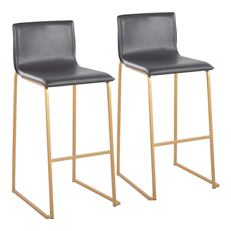 Silver Orchid Mara Upholstered 29" Fixed-Height Bar Stool - Set of 2 - Grey/Gold