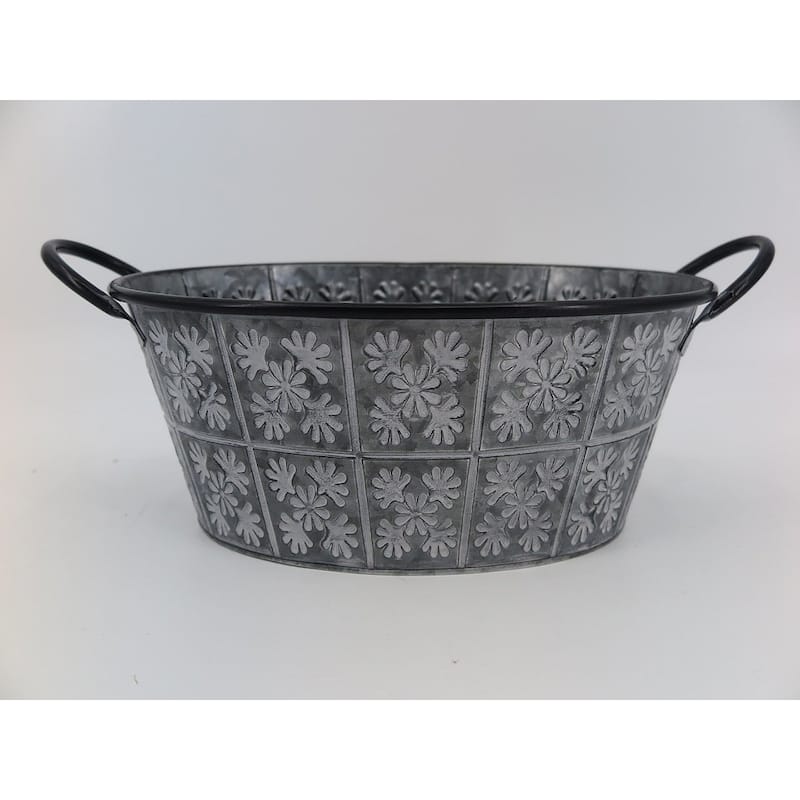 Metal With Leaf Patterns Handled Planter