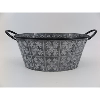 Metal With Leaf Patterns Handled Planter